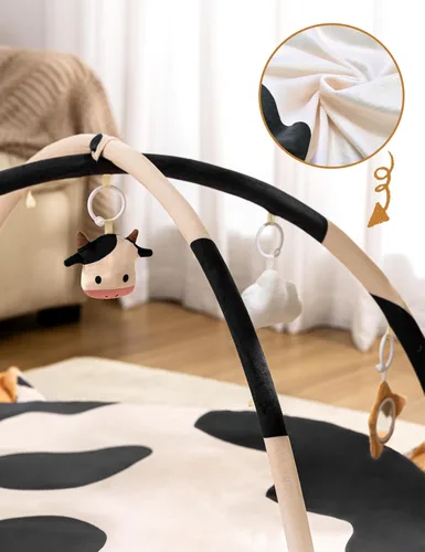 Miniatura 9 de 2PM SPORTS Tapete de juego para bebé con temática de vaca, tapete de tiempo boca abajo para recién nacido, gimnasios de juego para bebés y tapetes