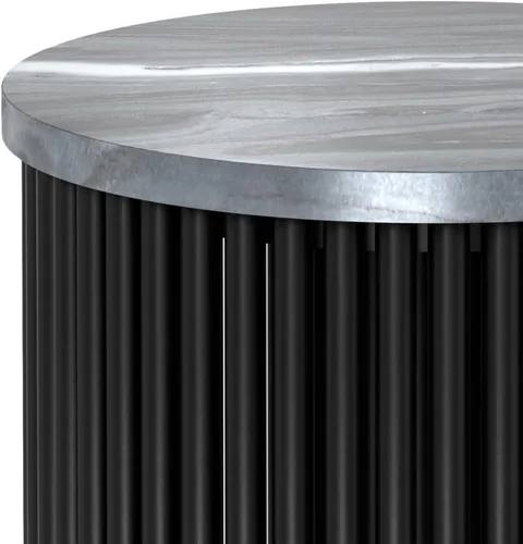 Miniatura 8 de SIMPLIHOME Demy - Mesa auxiliar redonda de metal sólido de 18 pulgadas de ancho con parte superior de mármol genuino y base de listones en negro