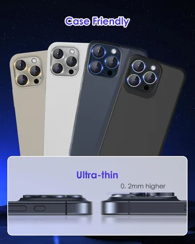 Miniatura 7 de Protector de lente de cámara con purpurina compatible con iPhone 15 Pro/iPhone 15 Pro Max, acrílico transparente más anillo de aleación de aluminio