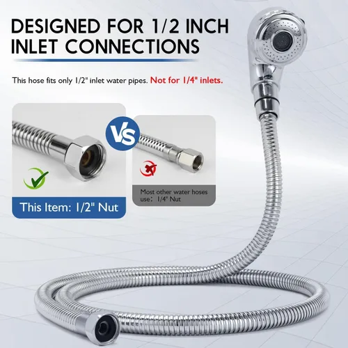 Miniatura 3 de Kit de rociador de manguera de tazón de champú con conector G1/2 pulgadas, manguera de champú de acero inoxidable de 47 pulgadas con cabezal
