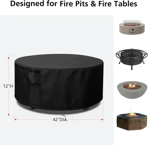 Miniatura 5 de TheElves Cubierta redonda para hoguera de 42 pulgadas, impermeable, resistente para fogatas de propano de 41 a 42 pulgadas, fogatas de gas