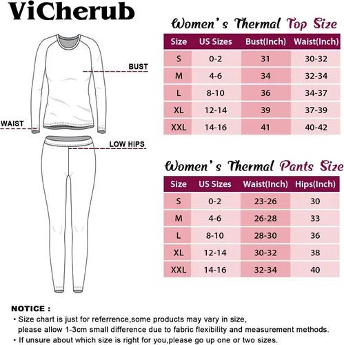 Miniatura 6 de ViCherub Conjunto de ropa interior térmica para mujer, capa base larga, forro polar, parte superior inferior