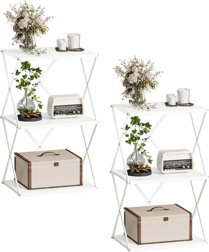 Miniatura 8 de Mesa auxiliar de 3 niveles, pequeña mesa auxiliar alta, mesa de noche con almacenamiento para sofá, mesas laterales para sala de estar, dormitorio