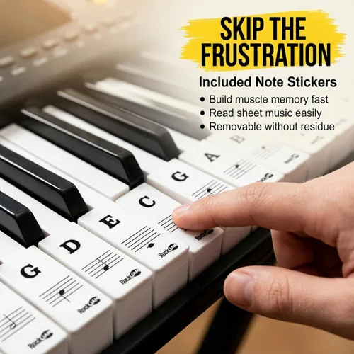 Miniatura 6 de RockJam - Teclado compacto de 61 teclas con soporte para partituras, fuente de alimentación, calcomanías para notas de piano y lecciones de Simply