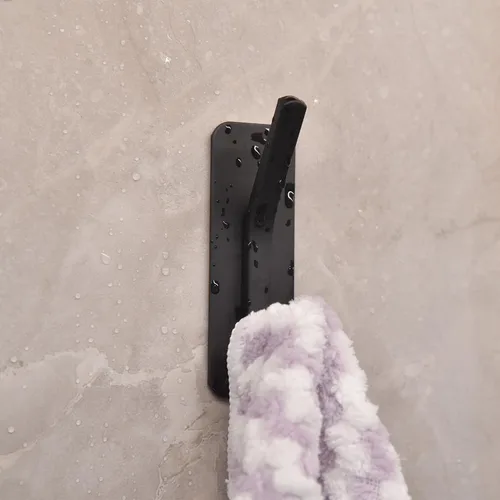 Miniatura 4 de Ganchos adhesivos negros para toallas de baño montados en la pared, paquete de 4 ganchos para toallas de baño, soporte para bata, gancho de acero