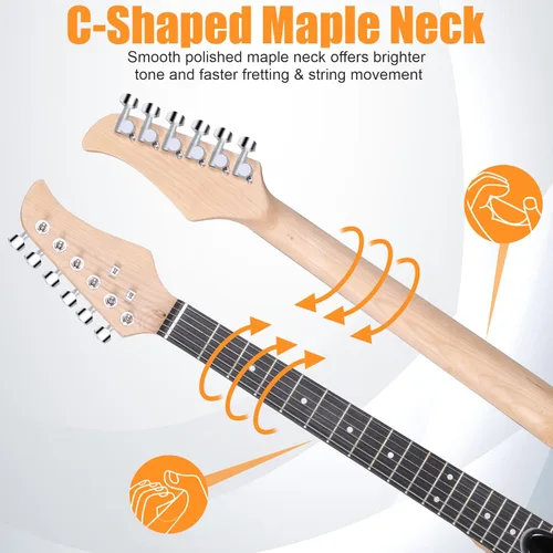 Miniatura 6 de Guitarra eléctrica negra de tamaño completo de 39 pulgadas con amplificador de 10W, paquete de funda para conciertos, correa y púas para Negro
