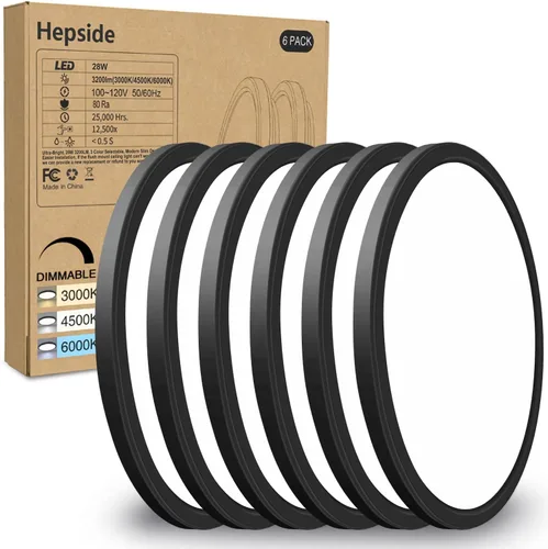 Miniatura 30 de hepside Paquete de 1 lámpara de techo LED de montaje empotrado, color negro, 12 pulgadas, 28 W, regulable 3000K-4500K-6000K, lámpara de techo de 3