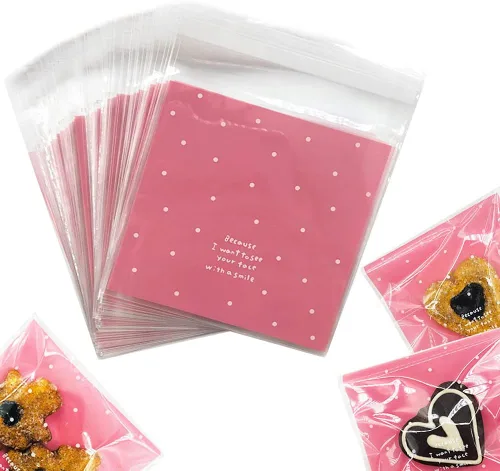100 bolsas adhesivas rosas para golosinas, pequeñas bolsas de celofán para dulces, panadería, fiestas y recuerdos de boda (3.94 x 3.94 pulgadas)