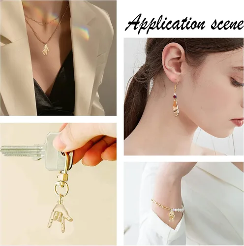 Miniatura 6 de SUNNYCLUE 1 caja de 36 piezas de 6 estilos de dijes contra el mal de ojo, gesto de mano, dije de victoria para hacer joyas, dijes, collares, aretes
