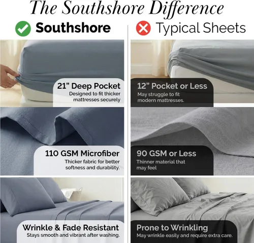 Miniatura 142 de Southshore Fine Living, Inc. Juego de 7 piezas de sábanas King divididas para cama ajustable, juego de sábanas King divididas con bolsillo de 21