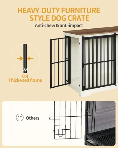 Miniatura 7 de Hzuaneri XXL Mueble de jaula grande para perros, mueble de perrera de interior de 46.9" con puerta de granero, jaula alta de madera para perros