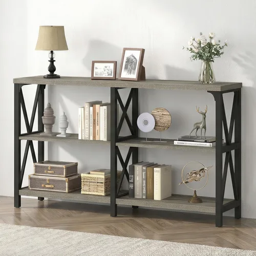 Miniatura 9 de IBF Mesa consola negra, moderna mesa de sofá detrás del sofá, mesa de entrada industrial para pasillo, sala de estar, mesa de entrada de metal