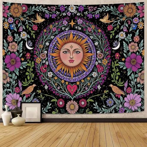 Miniatura 17 de Kanuyee Tapiz Floral de Luna Tapiz de Flores para Dormitorio Tapices Bohemios para Colgar en la Pared Estético para Dormitorio y Sala de Estar Luna