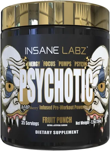 Insane Labz Psychotic Gold - Polvo estimulante para pre entrenamiento, energía extrema, concentración, levantamiento de pesas y resistencia con beta