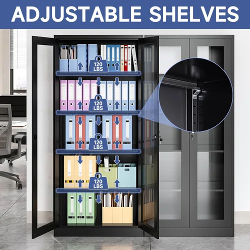 Miniatura 4 de Vitrina con puertas de cristal, vitrina para coleccionables, gabinete de exhibición Curio con 4 estantes ajustables, gabinete de exhibición de Negro