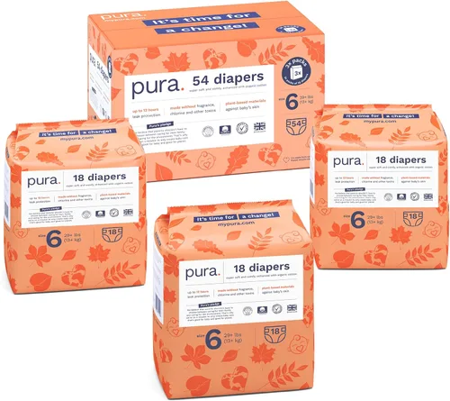 Miniatura 23 de Pura Pañales ecológicos talla 7 (33+libras) hipoalergénicos, TCF, algodón orgánico suave, sostenible, hasta 12 horas de protección contra fugas