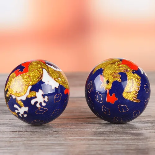 Miniatura 4 de BRABUD Bolas de Baoding de 1.97 pulgadas para ejercicio de mano, bolas de estrés con campanillas, patrón de dragón y fénix, bolas azules con caja