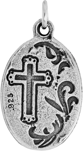 Miniatura 2 de Collar de medalla de San Charbel de plata de ley con acabado oxidado, cadena ovalada de 0.071in, Plata esterlina, Sin gemas.