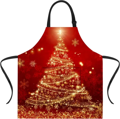 Miniatura 49 de ANNA QUEEN Delantal de Feliz Navidad para mujeres y hombres con bolsillos, delantal de muñeco de nieve, delantal de cocina ajustable para cocinero