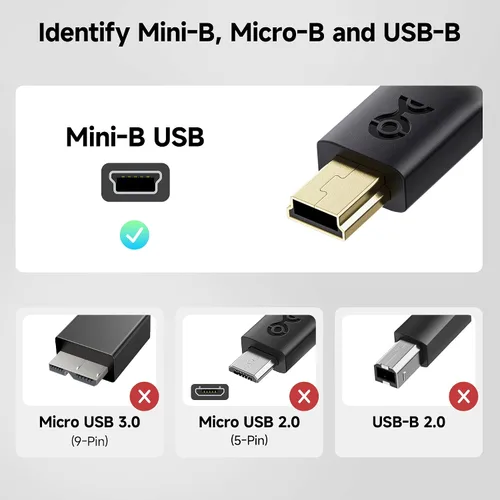 Miniatura 7 de Cable Matters Cable mini USB a USB C, 3.3 pies, datos de 480 Mbps, carga de 15 W, cable USBC a MiniUSB para controlador de juegos, cámara, GPS, Dash