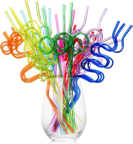 Pajitas locas para niños, 40 popotes reutilizables y tontos, formas y colores surtidos, pajitas de plástico para suministros de fiesta de Navidad