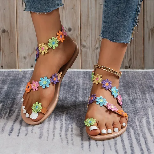 Miniatura 3 de Hbeylia Sandalias planas de mariposa para mujer, a la moda, informales, bohemias, elegantes, sandalias de gladiador, joyería con anillo