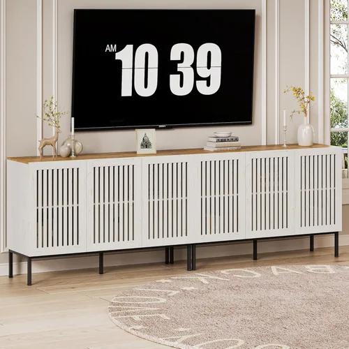 Miniatura 14 de BVIUNTWO Soporte de TV de granja para televisores de 70 pulgadas, centro de entretenimiento 2 en 1 con gabinetes de almacenamiento y base de metal