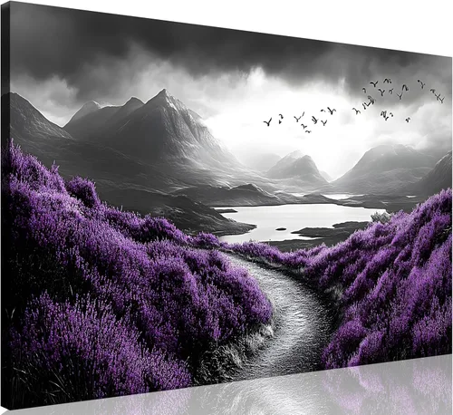 Miniatura 49 de TutuBeer 1 Panel Arte de Pared con Imagen Púrpura Arte de Pared en Lienzo Púrpura Abstracto Color Ciruela Impresión de Flores en Lienzo Pintura