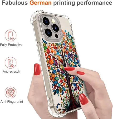 Miniatura 4 de Hungo Funda compatible con iPhone 15 Pro Max para mujer, diseño transparente lindo, árbol Promax femenino con hojas coloridas de otoño