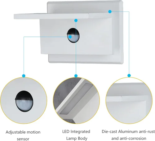Miniatura 3 de Lustrlach Luces de pared para exteriores con sensor de movimiento, color blanco, para casa, moderna, LED, impermeable, de aluminio, para montaje