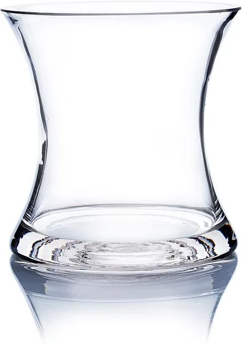 Miniatura 13 de Jarrón único de ramo WGV, 5.5" de ancho, 5" de alto, vidrio transparente corto huracán cóncavo para flores, portavelas para eventos de boda