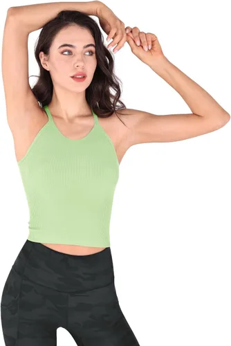 Miniatura 4 de ODODOS - Camiseta corta sin mangas, camisola con tejido acanalado, sin costuras, para mujer, paquete de 3unidades