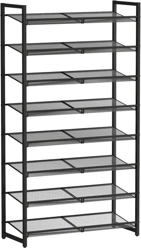 Miniatura 13 de Zapatero de metal para armario, entrada, organizador de zapatos de 4 niveles, estantes planos o angulares ajustables, capacidad para hasta 20 pares