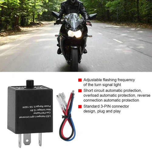 Miniatura 3 de Relé de intermitente LED ajustable de 12V 3 PIN para motocicleta automotriz, parpadeo de luz de giro, 0. 150W, plástico ABS