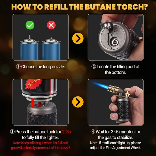 Miniatura 6 de Encendedor de antorcha de butano, antorcha recargable ajustable con cerradura de seguridad, antorcha de butano a prueba de viento, encendedores