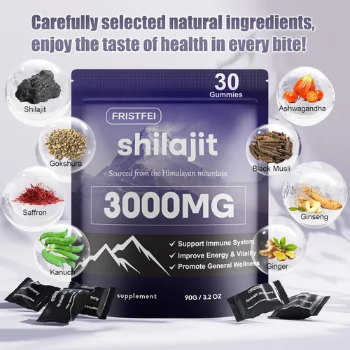 Miniatura 3 de Gomitas puras de Shilajit del Himalaya para hombres y mujeres, 100% naturales y orgánicas, más de 85 minerales traza y ácido fúlvico, 30