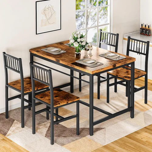 Miniatura 3 de Lamerge Juego de mesas de cocina para 4, juego de mesa de comedor rectangular con 4 sillas de respaldo, juego de mesa de comedor de 5 piezas