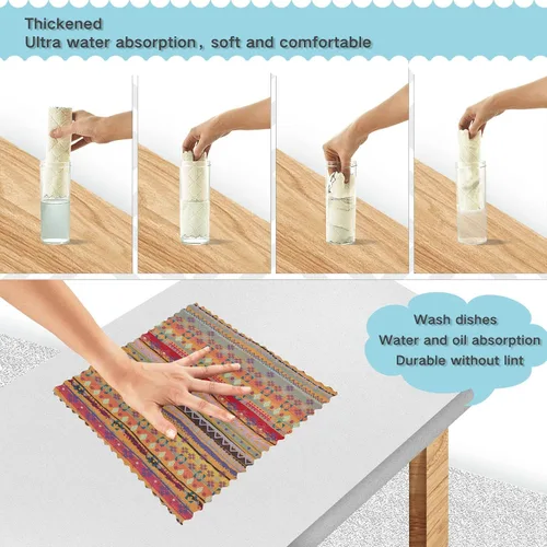 Miniatura 4 de CaTaKu Paños de cocina étnicos bohemios, paquete de 6 trapos reutilizables para lavar, paños de limpieza de microfibra, paños para secar la cocina