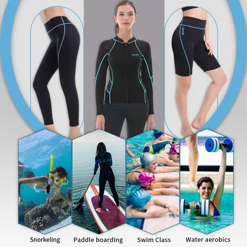 GoldFin Traje de neopreno para mujer, pantalones y pantalones cortos, chaqueta de neopreno de 0.079 pulgadas para aeróbic acuático, buceo, surf en