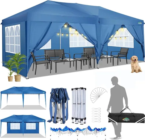 Miniatura 35 de COBIZI - Toldo desplegable de 10 x 20 pies con 6 paredes, impermeable y con protección UPF 50+, ideal para bodas, fiestas, eventos al aire libre