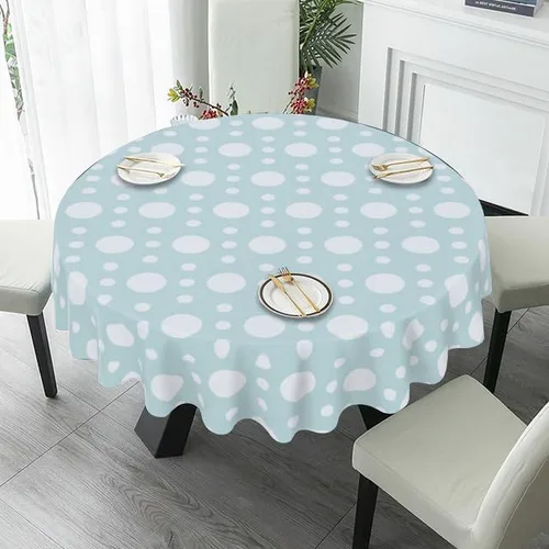 Miniatura 4 de Minimalist Green Round Tablecloth White Dots Table Cloth Decor Washable Table Cover with Wrinkle Resistant for Home Kitchen Dining Room Picnic