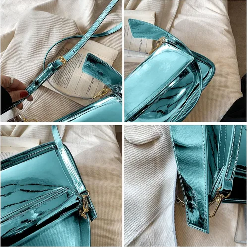 Miniatura 5 de Crbeqabe Bolso metálico plateado para mujer, bolso de noche Y2k brillante Hobo, bolso de mano metálico, bolso de hombro
