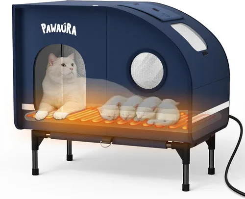 Casa climatizada para gatos resistente a la intemperie para gatos al aire libre, refugio grueso estilo cámper con almohadilla térmica termostática,