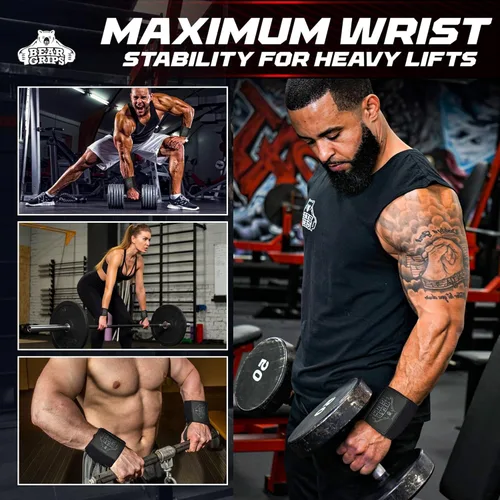 Miniatura 4 de Bear Grips Muñequeras para levantamiento de pesas Correas de muñeca para levantamiento de pesas Muñequeras de gimnasio extra fuertes Dos
