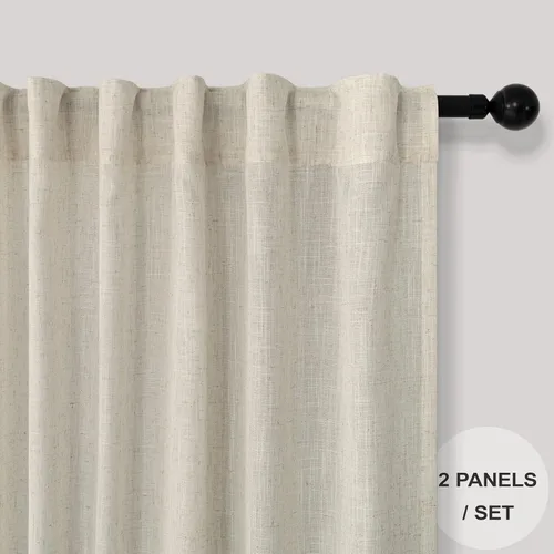 Miniatura 61 de Cortinas de lino gris claro, 2 paneles, presillas traseras, bolsillo para cortinero, semitraslúcidas, ahorran energía, estilo rústico, arpillera