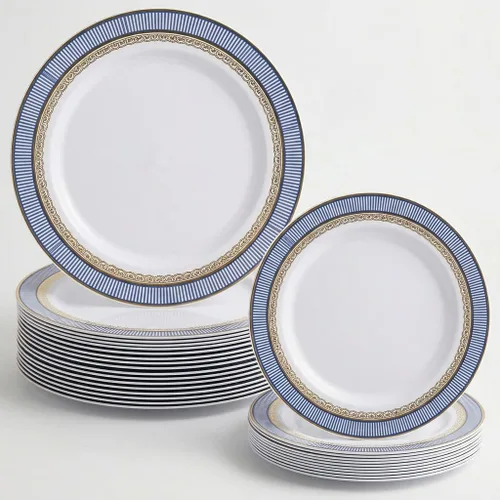 Miniatura 8 de OCASIONES" Paquete de 50 platos (25 invitados) - Juego de platos de plástico desechables pesados para fiestas de boda - 25 x 10.5'' cena + 25 x