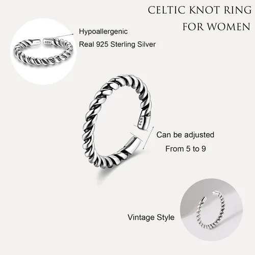 Miniatura 25 de CANDYFANCY Anillo de nudo celta de plata de ley 925 abierto para el dedo medio nudillo para mujer, tamaño ajustable 4-7