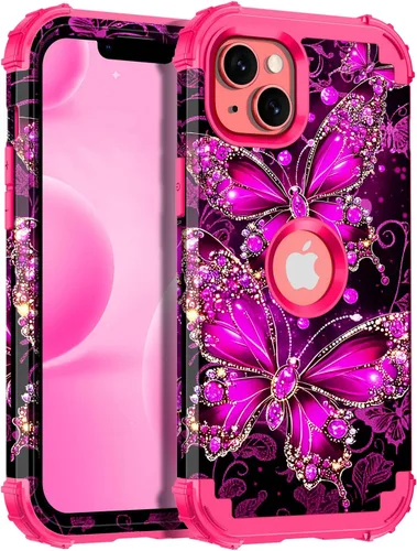 Miniatura 31 de Miqala Funda compatible con iPhone 14 Plus, que brilla en la oscuridad, tres capas, resistente, a prueba de golpes, de plástico duro, funda Amaranto