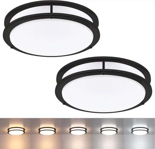 Miniatura 15 de Paquete de 2 Lámparas de Techo Negras, Lámpara de Techo LED de Montaje al Ras de 10 Pulgadas - Luces LED de Baño y Dormitorio Negro Mate