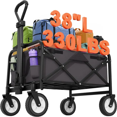 Miniatura 10 de PayLessHere Carrito plegable con ruedas Negro Carrito plegable resistente con capacidad de 330 libras con ruedas todo terreno y mango